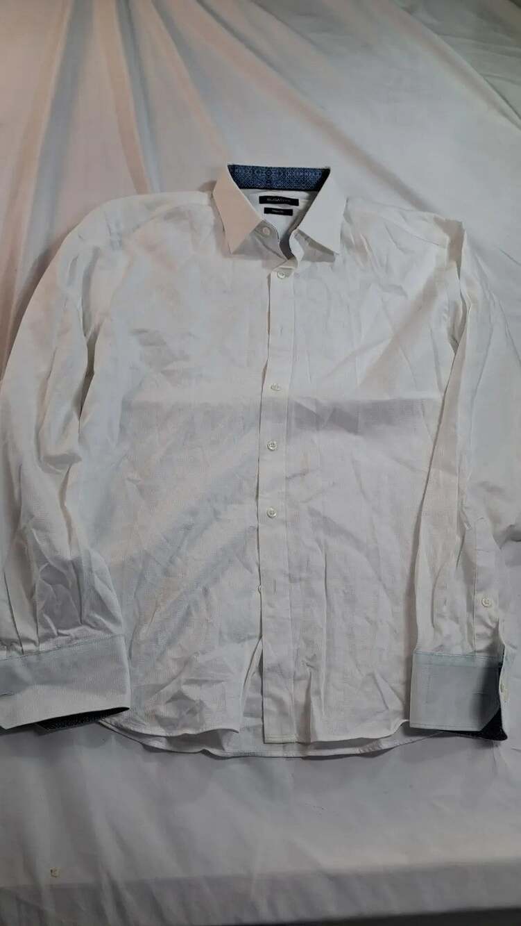 BUGATCHI Men's Dress Shirt XL White Textured Cotton Shaped Fit Long Sleeve